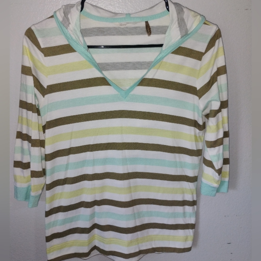 Tommy Bahama Striped Hooded Top in Mint, Olive & White